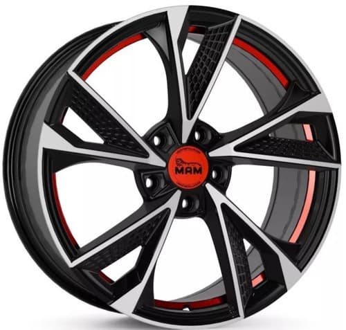 MAM RS6 Black Front Polished Red Inside R16 7J 5x100 ET38 - nuotrauka 1